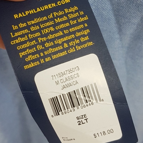 NWT Polo Ralph Lauren Mens Polo Shirt Mesh Jamaican Blue $118 Big&Talll 2LT 3LT - Picture 6 of 10